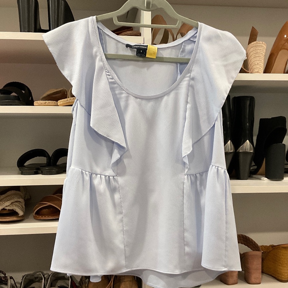 French Connection Baby Blue hammered satin babydoll blouse